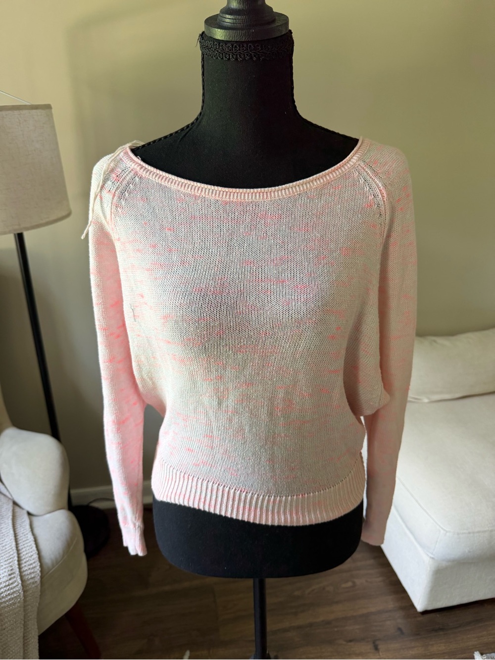 American Eagle Outfitters Pale Pink Off-the-Shoulder Knit Sweater